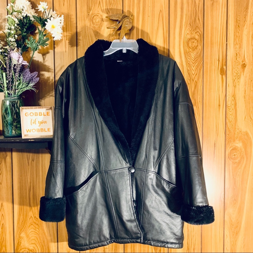 Charles Klein Leather Faux Fur Overcoat Co…